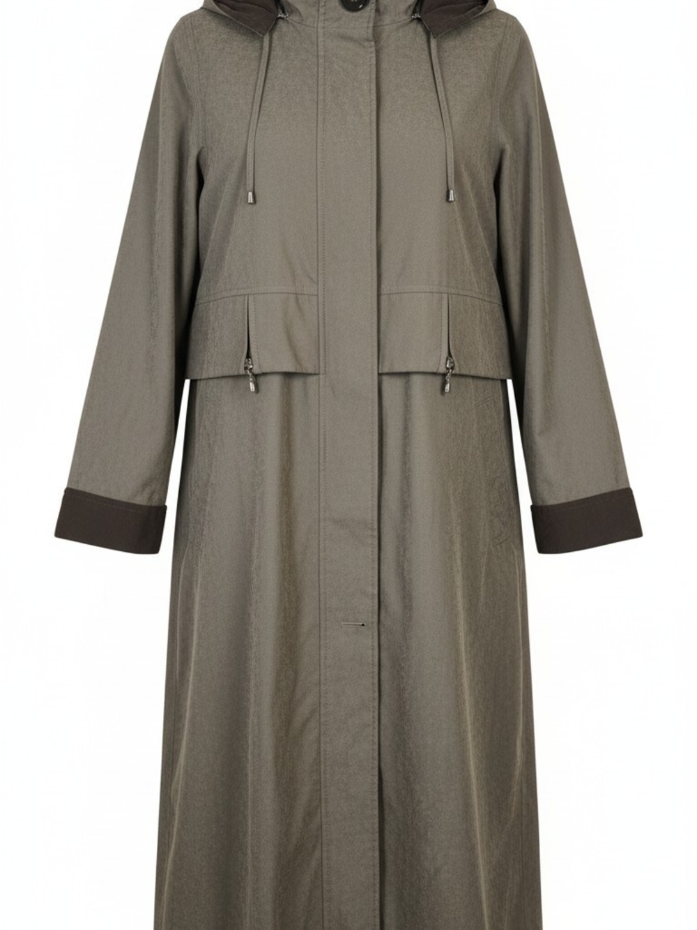Worthington Women’s XL Long Hooded Trench Coat Gray Full Length Rain Jacket